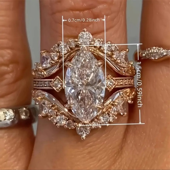 14k Gold Plated, 3 pcs Stacking, Engagement, Wedding, Victorian, Ring Set Sz 6 - Picture 4 of 11